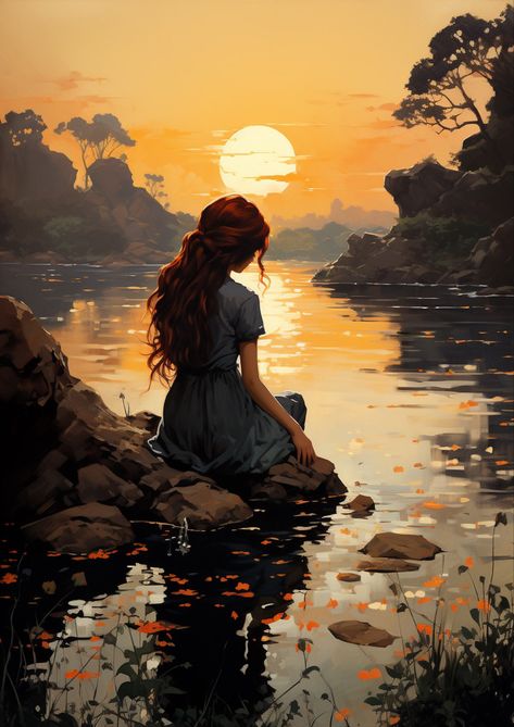 #peaceful #art #digital #sunset Beauty Place, Dreamy Artwork, Slaap Lekker, Painting Of Girl, Girly Art Illustrations, Art Contest, Romantic Art, Dreamy Art, Beautiful Fantasy Art