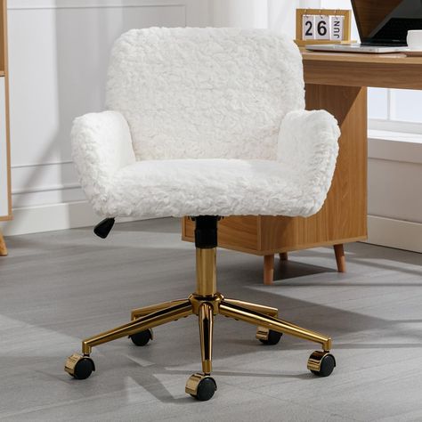 PRICES MAY VARY. 【Luxurious and Elegant Design】The comfy faux fur vanity chair is made with skin friendly faux fur and filled with high density sponge, It offer high elasticity for comfortable seat and are not easily deformed after a long time use.Ultra Soft Touch,warm and cozy.Relax your tired body after a long day of work. 【Ergonomic backrest】This modern accent chair has a high curved backrest will supply seating in an upright position, our chair back confirm to the ergonomic standards, comfor White Desk Chair, Dressing Chair, Velvet Office Chair, White Office Chair, Adjustable Office Chair, Swivel Chair Desk, Comfortable Office Chair, Home Office Chair, Comfortable Office