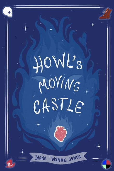 Howl Moving Castle Illustration, Magic Book Cover Design, Procreate Book Cover, Simple Book Cover Ideas, Fantasy Typography Design, Howls Moving Castle Cover, Howls Moving Castle Book Cover, Fantasy Book Cover Template, Cover Book Design Ideas