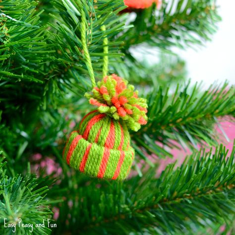 Mini Yarn Hat Ornament - DIY Christmas Ornaments Diy Christmas Ornaments Easy, Ornaments For Christmas, Yarn Hats, Christmas Crafts For Kids To Make, Kids Christmas Ornaments, Rustic Ornaments, Christmas Crafts To Make, Fun Christmas Crafts, Navidad Diy