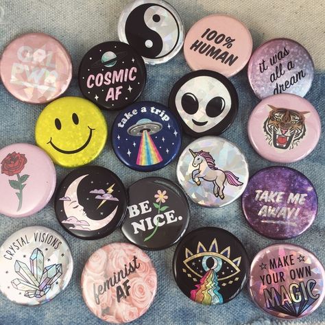 Wildflower + Co Button Pins - Flair Pins - Whimsical Graphics & Holographic - 5 for $10 Pin Button Design, Pin Maker, Cute Popsockets, Pop Sockets Iphone, Cool Buttons, Cool Pins, Button Badge, Cute Pins, Button Design