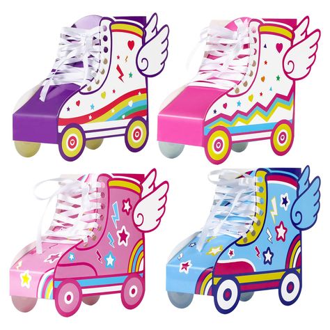 PRICES MAY VARY. What You Will Get: the package comes with 24 pieces of roller skate party favor boxes in 4 styles, the skate size is 6 x 5.7 x 2.7 inches, very suitable for hold gifts and snacks, you also could take it as table centerpiece decoration. This cool roller skate box can meet your various needs at parties! 60s Retro Hippie Fun Design: the skate treat boxes are designed in classical roller skate patterns, printed with rainbow, star, heart patterns, and with shoe wheels and ties, brill 80s Birthday Party, Roller Skating Birthday Party, Skate Party Favors, Roller Skate Birthday Party, Skating Birthday Party, Candy Treat Box, Hippie Birthday Party, 80s Birthday, 80s Birthday Parties