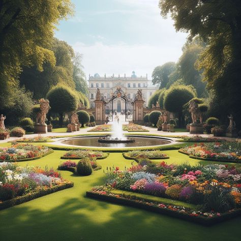 Acotar Gowns, Royal Garden Aesthetic, Royal Courtyard, Bridgerton Garden, Palace Courtyard, French Manor House, Mansion Garden, Rich Garden, Versailles Gardens