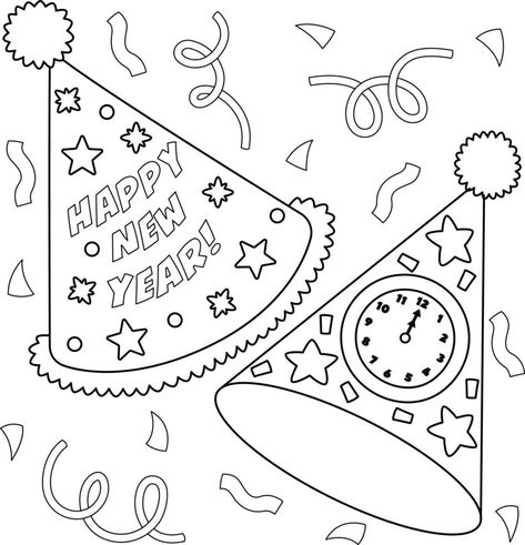 New Year’s Eve Coloring Pages, Diy Party Poppers, Hat Coloring Page, How To Make Confetti, Countdown For Kids, Cookie Holiday, Countdown Activities, New Year's Eve Activities, Fireworks Craft