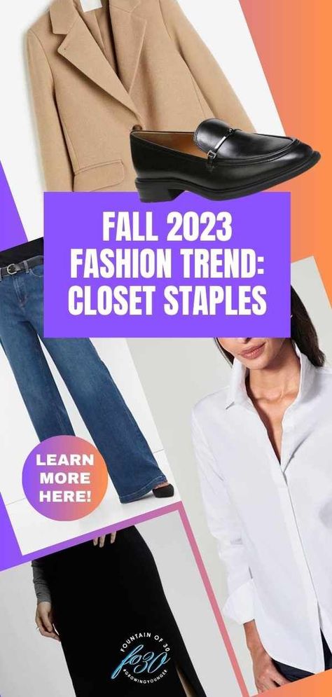 Shop your closet for this new fall 2023 fashion trend for women over 50. #falltrend #fall2023 #fashion #over50 #style Fall 2023 Jeans Outfits, Fall Fashions For 2023, 2023 Fall Fashion Trends Work, Fall Outfits 2022 Trends Over 50, Fall2023 Fashion Trends, Full-length Jeans For Elevated Casual Fall Wear, Shoes For Fall 2023, Fall Outfits 2023 Women Over 50, Fall 2023 Outfits Women Over 40