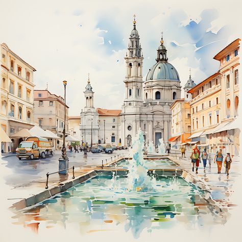 Strolling through Rome with watercolor 🏛️🎨 #paintings #instagramartists #rome #europedestinations #watercolorart #illustrator #artlovers #artistic #roman #italyviews #postcard #cardmaking #graphicdesign #walldecor #cityexplore #fountain #crafting #paintwithme Rome Illustration Art, Rome Watercolor Painting, Rome Watercolor, Travel Art Journal, 3d Art Drawing, Urban Sketchers, March 8, Architecture Sketch, Europe Destinations