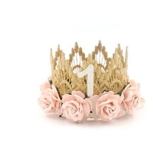 H a L F Birthday Crown MINI Sienna Gold Baby Pink Flowers | Etsy Baby Pink Flowers, Birthday Cake Roses, First Birthday Crown, Lace Crown, Rose Gold Lace, Gold First Birthday, Lace Crowns, Birthday Tiara, Mini Crown