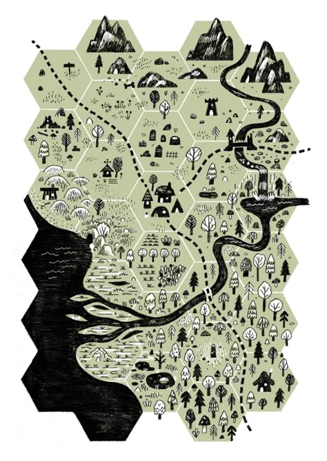 Hex Map, Maps Illustration, Isometric Map, Fantasy Map Making, Fantasy World Map, Illustrated Maps, Map Making, Drawn Map, Board Game Design