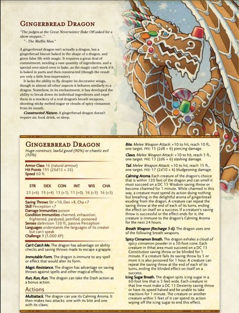 Gingerbread Dragon Dnd, Dnd Candy Homebrew, Dnd 5e Christmas Monsters, Krampus Dnd 5e, Food Monsters Dnd, Dnd Christmas One Shot Ideas, Christmas Dnd Monsters, Dnd Candy Monster, Christmas One Shot Dnd