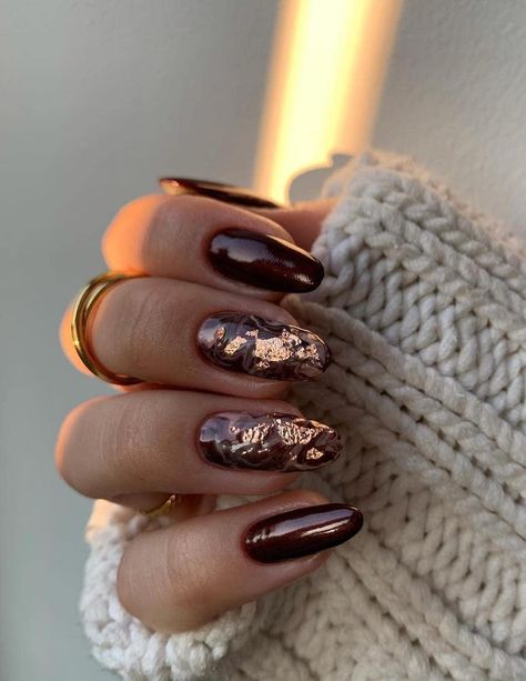 Foil Nail Designs, Rose Gold Nails Design, Gradient Nail Design, Mauve Nails, Fall Nail Ideas, Ombre Manicure, Gold Glitter Nails, Fall Nail Trends, Rose Gold Nails