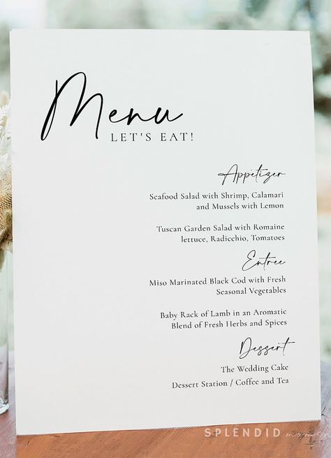 Wedding Menu Signage, Buffet Menu Wedding, Menu Board Wedding, Wedding Menu Sign, Wedding Buffet Menu, Wedding Entrees, Wedding Bar Menu Template, Menu Signage, Luncheon Menu