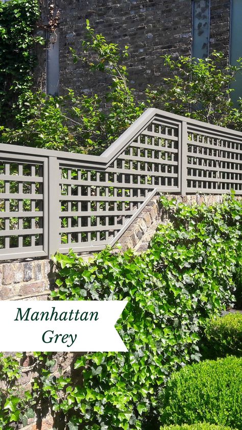 Square Trellis Ideas, Trellis On Top Of Wall, Fencing On Top Of Brick Wall, Fence On Top Of Retaining Wall, Painted Privacy Fence Ideas, Fence With Trellis Top, Trellis On Brick Wall, Brick Privacy Fence, Fence On Wall