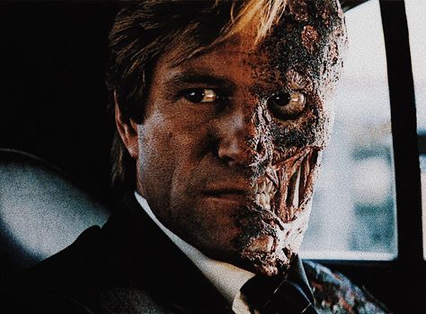 Balanced anarchy.  Aaron Eckhart as Two-Face in THE DARK KNIGHT (2008)  Cinematographer: Wally Pfister... Harvey Dent Dark Knight, The Dark Knight 2008, Two Face Batman, Aaron Eckhart, Legendary Pictures, Harvey Dent, The Dark Knight Trilogy, Two Face, Batman Artwork