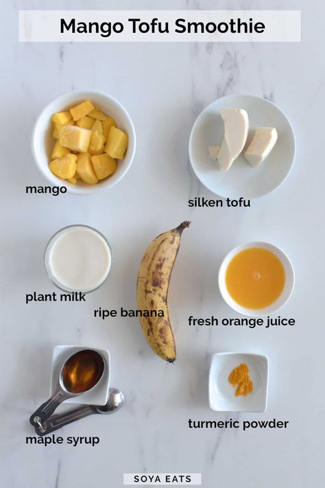 Mango Tofu Smoothie | Soya Eats Mango Tofu, Tofu Smoothie, Homemade Soy Milk, Tofu Cream Cheese, Plantbased Recipes, Frozen Mango, Milk Smoothie, Vegetarian Cooking, Tofu Recipes