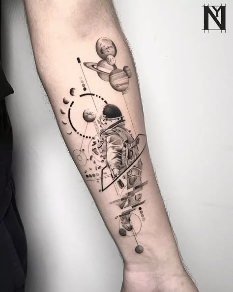 by Noam Yona נועם יונה | NOAM YONA Astronomical Tattoo, Tattoo Astronaut, Tattoo Collage, Space Tattoo Sleeve, New Tattoo Styles, Tattoo Perna, Hunter Tattoo, Space Tattoos, Astronaut Tattoo