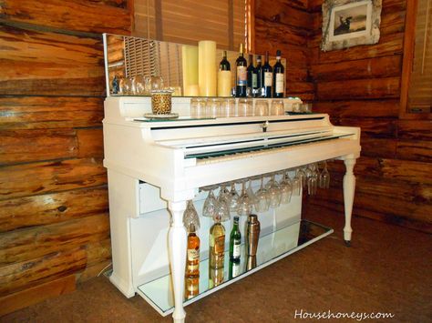 white painted piano Diy Wine Bar, Piano Projects, Piano Repurpose, Repurposed Piano, Painted Pianos, Diy Bar Cart, Old Piano, Piano Ideas, Diy Home Bar