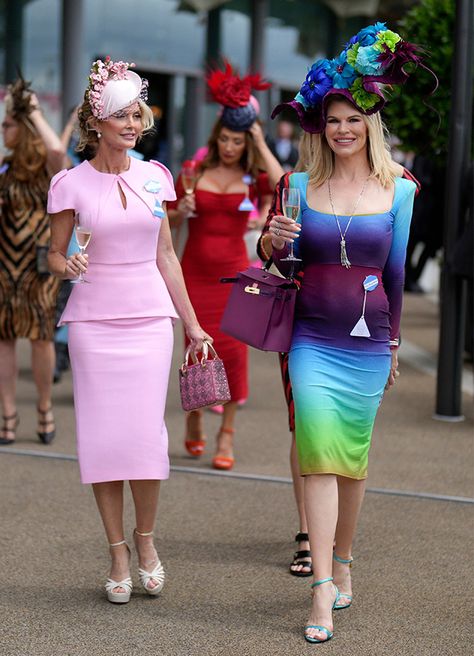 Racegoers attend day one of Royal Ascot 2023 at Ascot Racecourse. Pic: Getty Images Compliments For Her, Cheltenham Festival, Irish Fashion, Cream Heels, Hawes And Curtis, Gold Headpiece, The Jewel, Royal Ascot, White Heels