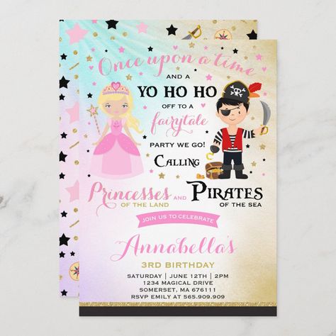 Birthday Invitations Princess, Princess Pirate, Pirate Party Invitations, Pirate Birthday Invitations, Pirate Princess, Magical Princess, Fairytale Party, Princess Birthday Invitations, Pirate Birthday Party