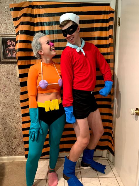 Chowder And Panini Costume, Spongebob Couples Costume, Mermaid Man And Barnacle Boy Costume, Bert And Ernie Costume, Mermaid Man Costume, Unique Duo Halloween Costumes, Mermaid Man And Barnacle Boy, Mermaid Man And Barnacle, Barnacle Boy