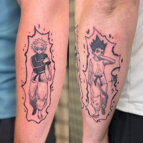 🪀 🎣 Killua and Gon 🪀🎣 - Manga panel scenes of these two characters for @michaeldoherty03 thank you so much for letting me do these for you! • • • • • • • • #mangatattoo #mangatattoos #animetattoos #animetattooartist #animetattoo #mangatattooartist #hunterxhuntertattoo #gontattoo #killuatattoo #killuafanart #demure #cutesy Killua Tattoo, Killua And Gon, Gon And Killua, Manga Tattoo, Anime Tattoos, I Tattoo, Thank You So Much, Tattoo Artists, Tatting