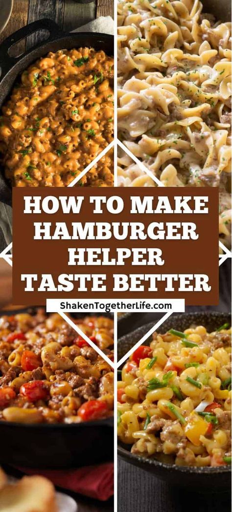 Wondering how to make Hamburger Helper taste better? Try one of these add-in ideas to make this pantry staple even better. We have over 20 great ideas, from veggies, cheese, spices, and protein switches! Hamburger Helper Recipes Add Ins, Cheeseburger Hamburger Helper Add Ins, Elevated Hamburger Helper, How To Make Hamburger Helper Better, Hamburger Helper Hacks, Hamburger Helper Add Ins Ideas, Hamburger Helper Ideas, Hamburger Mozzarella Recipes, Hamburger Helper Sides Dishes