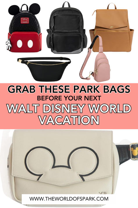 DISNEY WORLD PACKING GUIDE | Getting ready for your next Disney World vacation? Make sure you have the right park bag to fit all of your essentials. The bag you bring to the park with you can make or break a vacation! This article shows park bags of various sizes and styles so you can pick the one that's just right for your Disney World vacation. Best Bags For Disney World, Disney Park Bag Essentials, Disney Park Bag, Disney Packing List, Packing List For Disney, Disney World Packing, Disney Essentials, Disneyland Vacation, Packing Guide