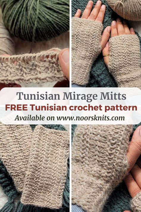 Check out this crochet fingerless mitts pattern free and practice some fun basic Tunisian crochet stitches. Crochet Fingerless Gloves Pattern, Crochet Glove, Fingerless Gloves Pattern, Knitting Gloves, Gloves Crochet, Fingerless Gloves Crochet Pattern, Crochet Tunisian, Tunisian Crochet Pattern, Glove Pattern