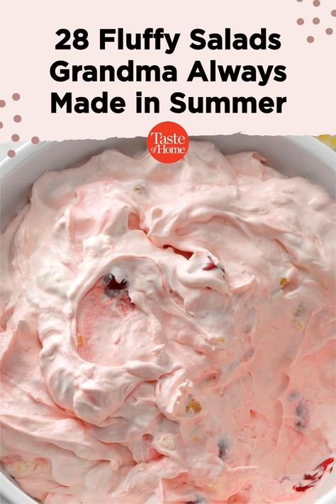 Pink Stuff Salad, Pink Lady Salad Recipe, Fluff Salad Recipes Cool Whip, Pink Fluff Salad, Fluff Deserts, Yum Yum Salad, Pink Salad Recipe, Strawberry Jello Fluff Salad, Orange Fluff Salad