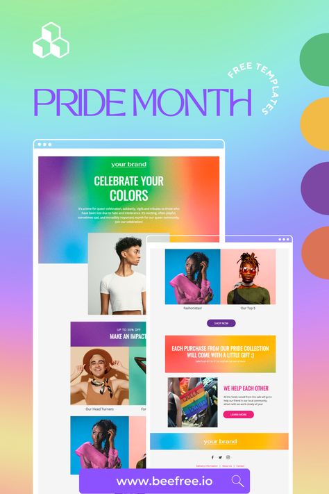 Rainbow-themed Pride month email template promoting celebrating your colors. Website Moodboard, Lgbtq Rights, Celebrate Diversity, Pride Day, Email Template, Word Play, Email Design, Email Templates, Magazine Layout