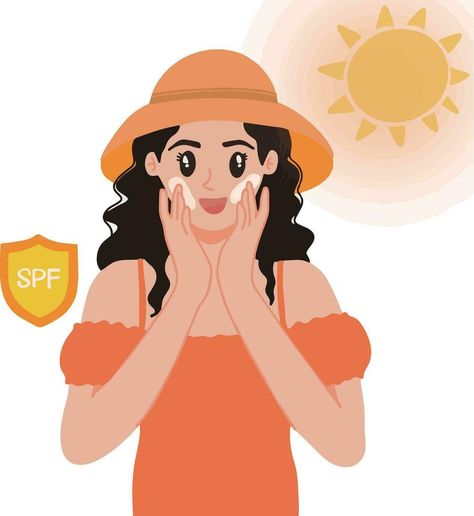 Pretty woman on summer holiday wearing sun screen SPF to protect her skin from UVA uvb illustration Sunscreen Illustration, Vector Cityscape, Dandelion Root Tea, Arm Drawing, Sun Screen, Dandelion Root, Wear Sunscreen, Spf Sunscreen, Summer Beauty