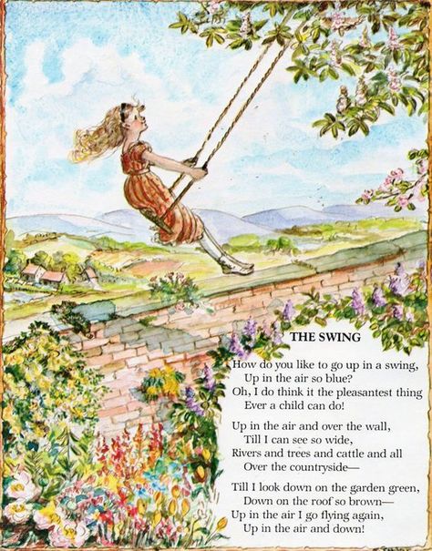 The Swing by Robert Louis Stevenson, illustrated by Tasha Tudor: Nursery Rhymes Poems, Tasha Tudor, Childrens Poems, Childrens Poetry, Kids Poems, Illustration Noel, Robert Louis Stevenson, Robert Louis, Beltane