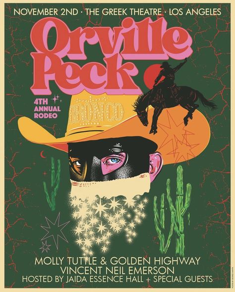 Orville Peck, Greek Theatre, Music Festival Poster, Vintage Poster Design, Tour Posters, Festival Posters, Band Posters, Very Excited, Concert Posters