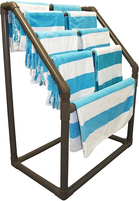 AmazonSmile: Essentially Yours 5 Bar Pool Towel Rack Brown | Free Standing Poolside Storage Organizer - Also Stores Floats, Paddles and Noodles. : Tools & Home Improvement Pvc Towel Rack, Outdoor Towel Rack, Pool Organization, Towel Rack Pool, Standing Towel Rack, Free Standing Towel Rack, Towel Stand, Bar Rack, Towel Holder Bathroom