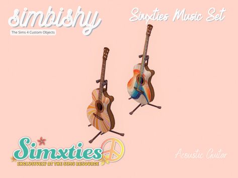 The Sims Resource - Simxties Music Set - Acoustic Guitar Sims 4 Skills, Mod Music, Sims Memes, Sims 4 Piercings, Sims 4 House Plans, Sims 4 Cc Packs, Sims 4 Cc Furniture, Best Sims, Sims 4 Build