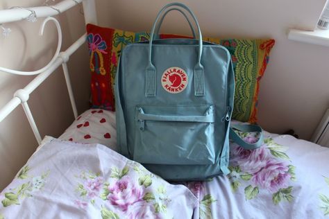 What's in my Fjallraven Kanken (Sky Blue). All ready for my trip to Paris! Kanken Sky Blue, Fjallraven Kanken Bag, Moleskine Diary, Sky Blue Aesthetic, Kanken Bag, Medical Things, Phone Off, Sky Blue Outfit, Floral Pouch