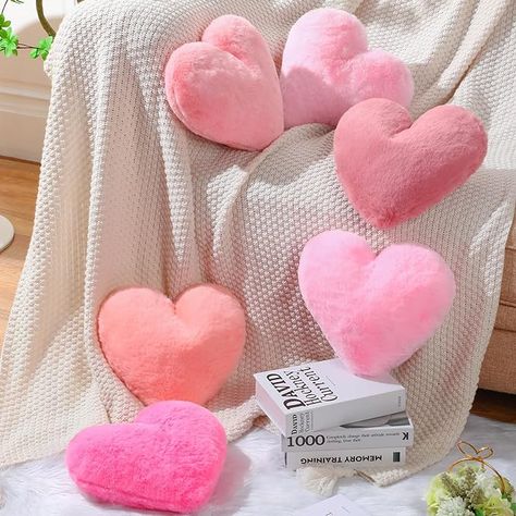 Pack Includes: you will receive 6 pieces of plush heart pillows in different colors, including shrimp pink, new light pink, light pink, pink, Korean pink and red bean paste, measuring about 11.8 x 11 x 2.7 inches/ 30 x 28 x 7 cm; Different colors and multiple quantities can meet your different use and replacement needs; These pillows can better decorate your home, and add elegance to it Heart Pillow Diy, Green And Pink Pillows, Kawaii Pillows, Cute Couch, Decorative Pillows For Bed, Korean Decor, Pillows Cute, Pillows For Bed, Pink Korean