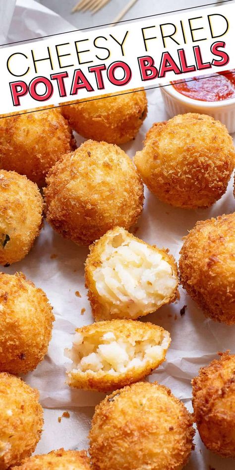 Filling School Snacks, Potato Cheese Balls Air Fryer, Creative Meal Ideas, Deep Fried Mashed Potato Balls, Food Recipes Air Fryer, Appetizer Balls, Gathering Food Ideas, Cheesy Potato Bites, Cheesy Potato Balls