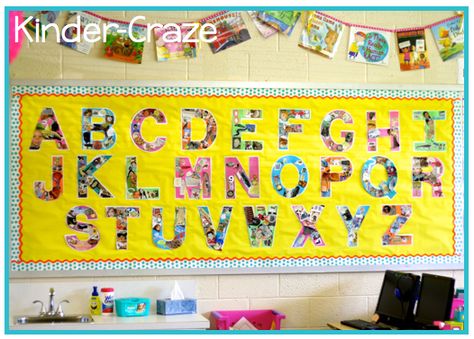 this teacher explains how she uses Letter of the Week as part of her classroom display Alphabet Display, Abc Chart, Alphabet Board, Alphabet Kindergarten, French Activities, Chart Ideas, Classroom Calendar, Letter Identification, Alphabet Wall