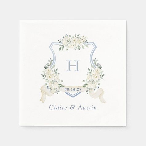 wedding invitation template Blue Green Wedding Colors, Wedding Crest Monogram, Monogram Napkins, Hamilton Wedding, Crest Monogram, Couples Monogram, Dusty Blue Wedding, Wedding Crest, Green Wedding Colors