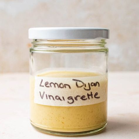 Fresh Lemon Dijon Vinaigrette - Desiree Nielsen Vinegrette Salad Dressing, Lemon Vinagrette, Lemon Vinegarette, Lemon Dijon Vinaigrette, Salad Combinations, Different Salads, Dijon Vinaigrette, Easy Salad Dressing, Vegan Sauces