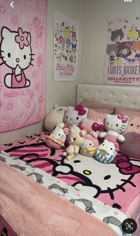 Cama Da Hello Kitty, Paznokcie Hello Kitty, Hello Kitty Room Decor, Hello Kitty Bedroom, Hello Kitty Rooms, Pink Room Decor, Hello Kitty Clothes, Hello Kitty Accessories, Girly Room