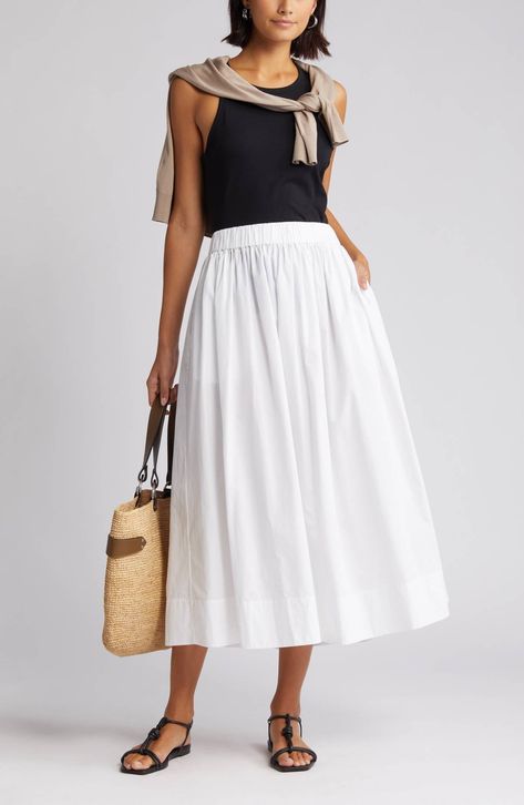 White Skirt Outfit Ideas, White Midi Skirt Outfit, Cotton Skirt Outfit, White Skirt Outfit, White Leather Skirt, Midi Outfits, White Skirt Outfits, White Linen Skirt, White Cotton Skirt