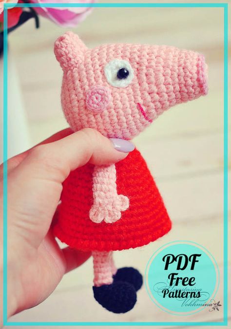 Crochet Peppa Pig Amigurumi PDF Free Pattern Heo Peppa, Greta Gris, Pig Amigurumi, Crochet Pig, Gilet Crochet, Crochet Amigurumi Free Patterns, Crochet Teddy, Stitch Crochet, Bobble Stitch