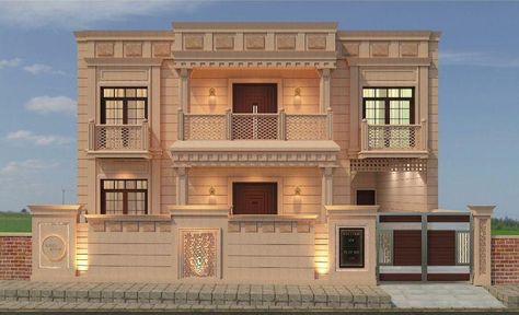 Stone Elevation Architecture, Jodhpur House Design, Rajasthani Home Design, Jodhpuri Stone House Elevation, Stone Elevation House, Jodhpur Stone House Design, Jodhpur Stone Elevation, Stone Elevation, 30x50 House Plans