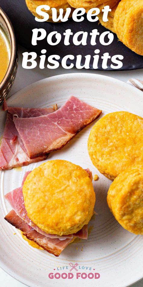 Sweet Potato Biscuits With Bisquick, Sweet Potato Biscuit Recipe, Sweet Potato Biscuits Easy, Sweet Potato Biscuits Recipe, Sweet Potato And Proscuitto, Sweet Potato Biscuits With Country Ham, Frozen Pumpkin Pie, Homemade Honey Butter, Homemade Buttermilk Biscuits