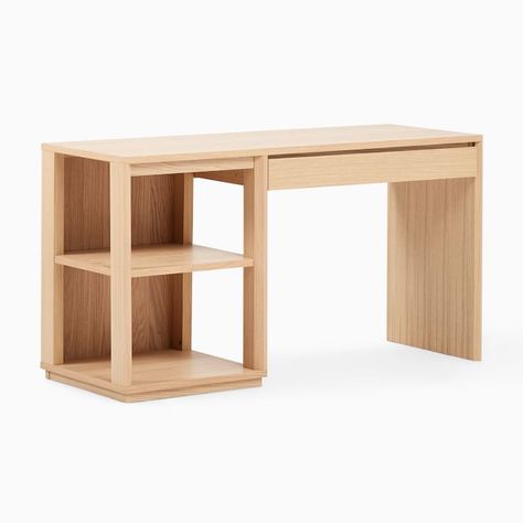 Norre 2-Piece Modular Desk w/ Open Shelves (55") | West Elm West Elm Desk, Light Wood Desk, Kids Jungle Room, Tiny Desks, Design Desks, Modular Desk, Storage Desk, Simple Desk, Diy Desk