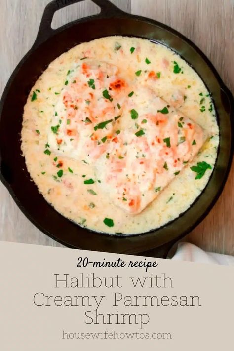 Easy, Low-Carb Halibut With Creamy Parmesan Shrimp Recipe Parmesan Shrimp, Halibut Recipe, Shrimp Parmesan, Halibut Recipes, Seafood Recipes Healthy, Parmesan Recipes, Meatless Mondays, Shellfish Recipes, Creamy Parmesan