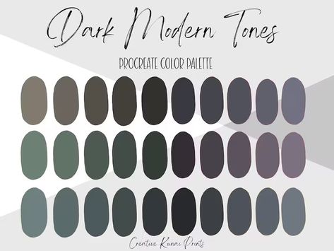 Modern Shades Procreate Palette Dark Modern Color Swatches Instant Download - Etsy Dark Earth Tones, Dark Academia Color Palette, Dark Academia Color, Procreate Palette, Dark Modern, Color Palette Design, Procreate App, Color Inspo, Paint Colors For Home