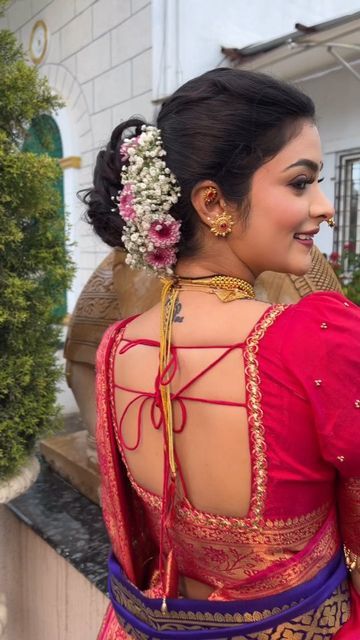 Bun Style, Nauvari Saree, Wedding Lehenga Designs, Backless Blouse Designs, Blouse Design Images, Bun Styles, Backless Blouse, October 5, Wedding Lehenga