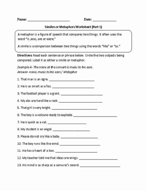 Simile Metaphor Personification Worksheet Awesome 13 Best Of Personification Printable Worksheets Simile Lesson, Metaphor Worksheet, Writing Metaphors, Simile Vs Metaphor, Metaphor Activities, Simile Worksheet, Figurative Language Lessons, Poetry Worksheets, Sensory Words